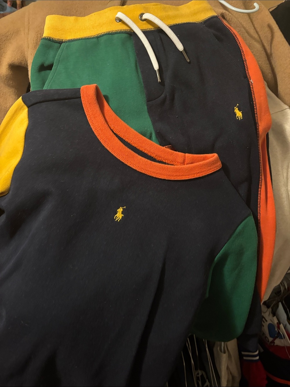 Ralph Lauren Kids Navy Colorblock Sweatshirt & Joggers Set with Yellow Pony